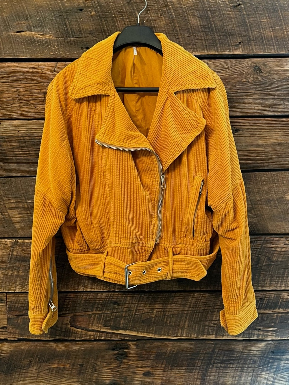 Free People corduroy moto jacket Slouchy Dolman sleeve short belted pockets - Picture 4 of 9